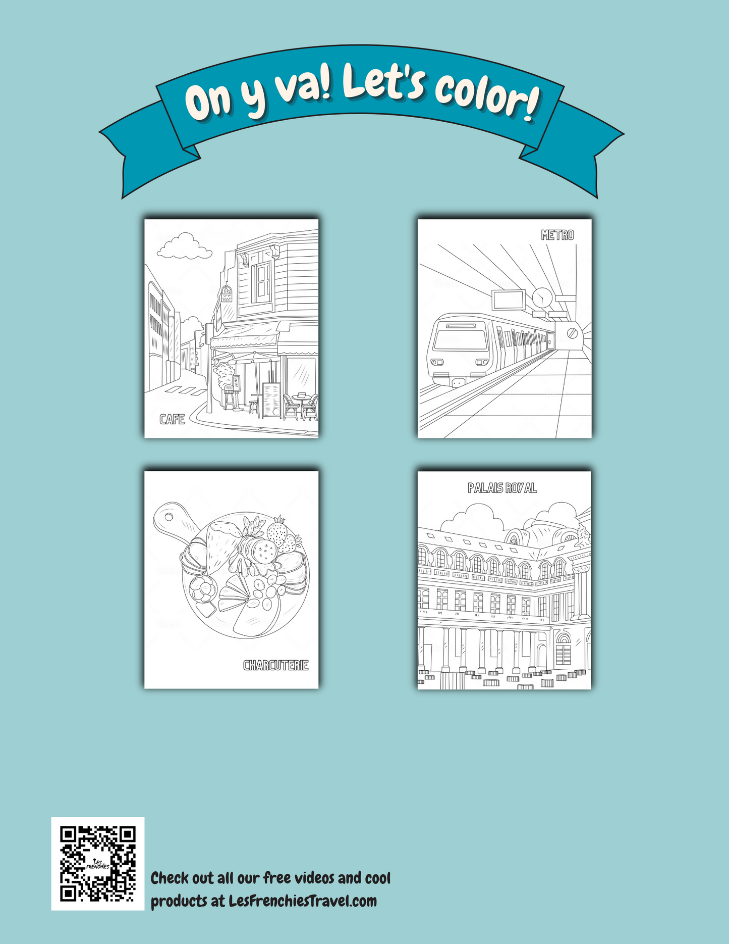 Les Frenchies Travel Paris On Y Va! Coloring Book for Kids